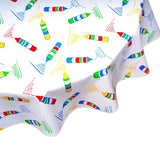 round crayons oilcloth tablecloth close up