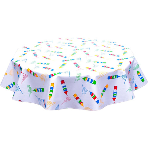 round crayons oilcloth tablecloth