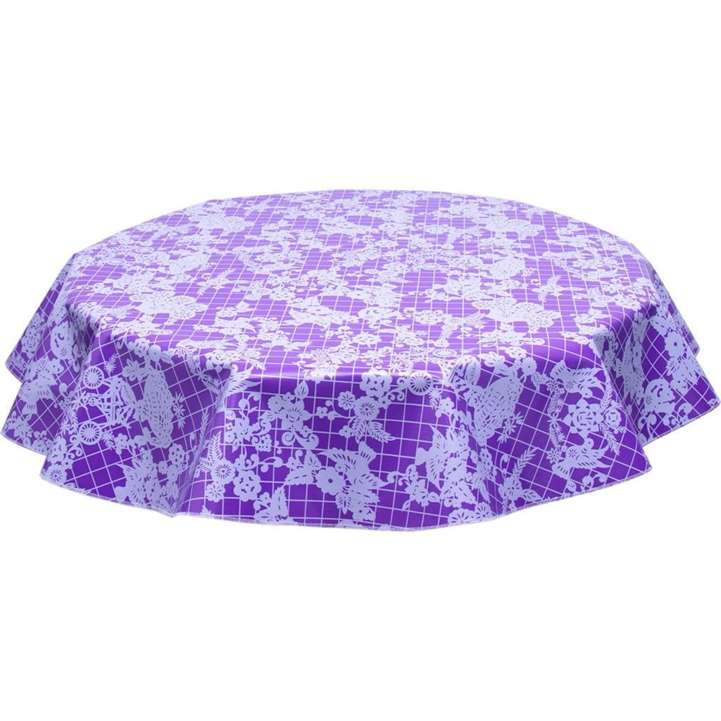 round day of the dead white on purple oilcloth tablecloth
