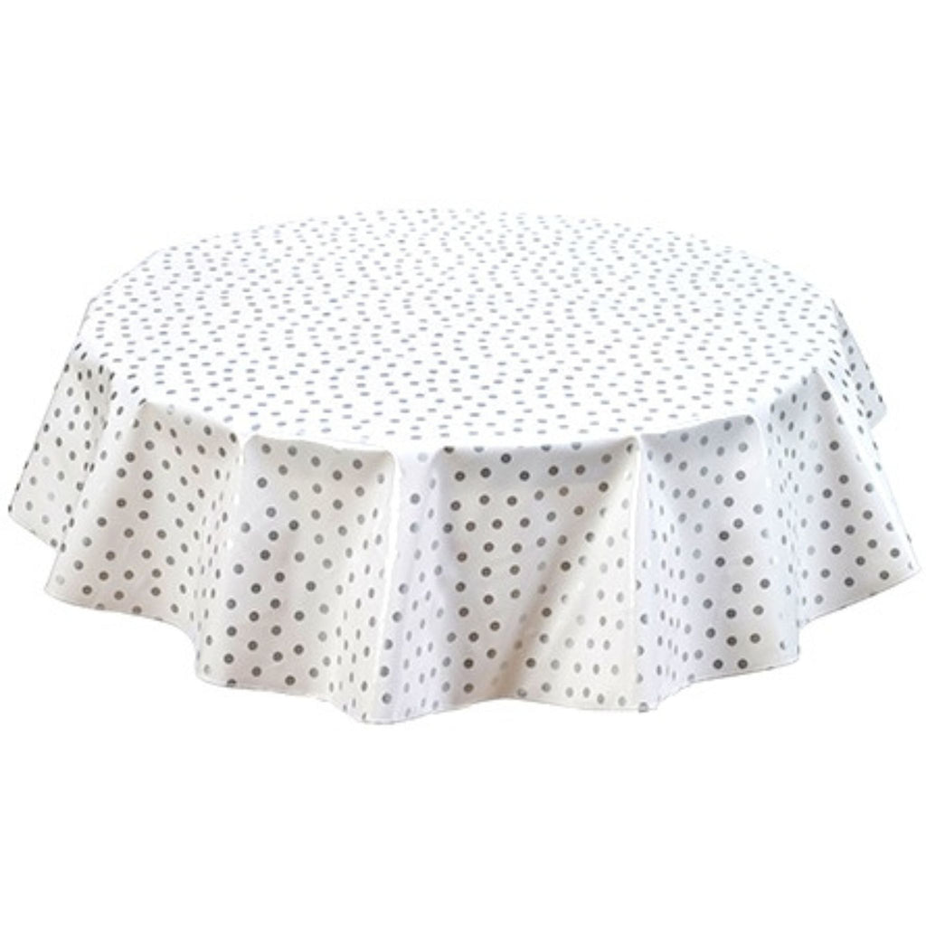 round dot silver oilcloth tablecloth