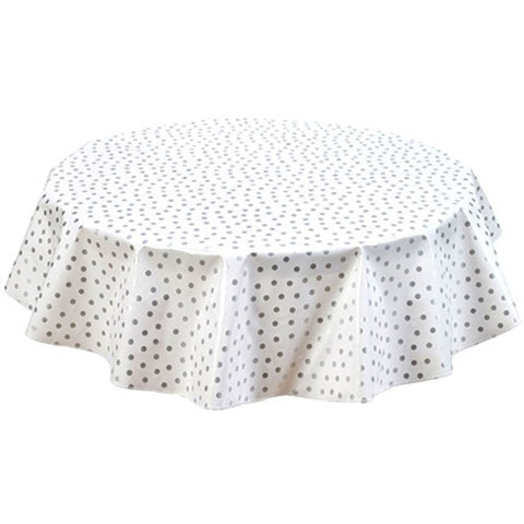round dot silver oilcloth tablecloth
