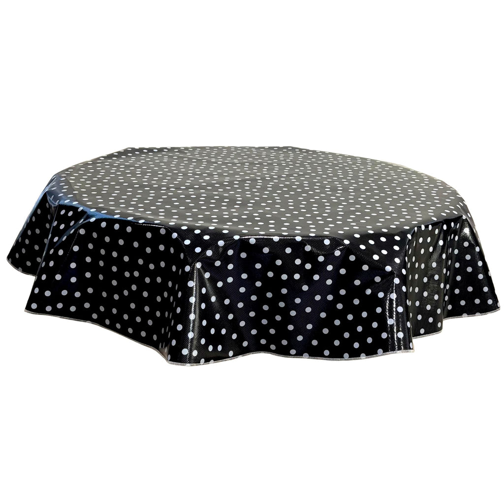 round dot white on black oilcloth tablecloth