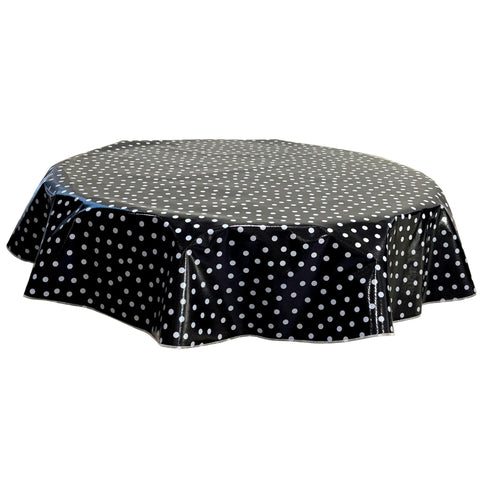 round dot white on black oilcloth tablecloth