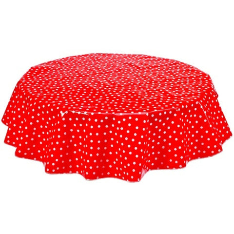 round dot white on red oilcloth tablecloth