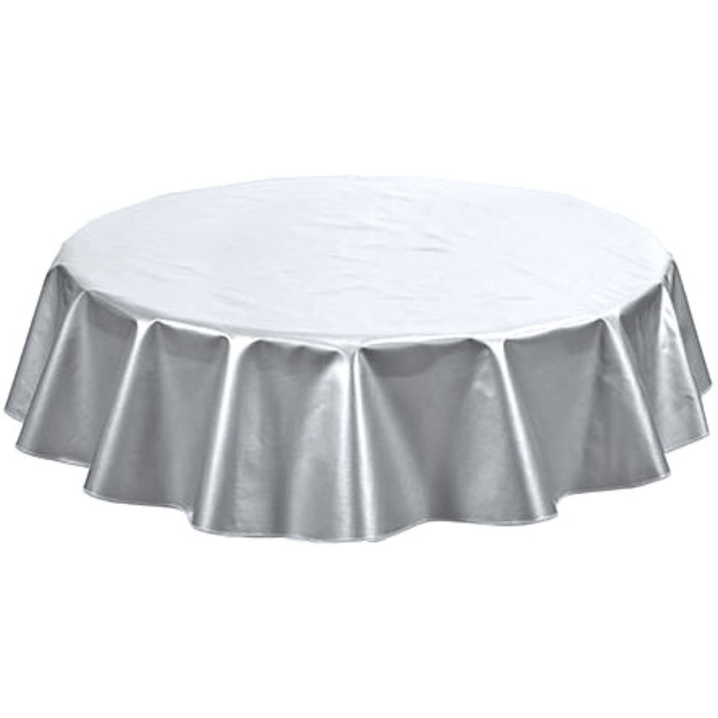 round double sided solid silver oilcloth tablecloth