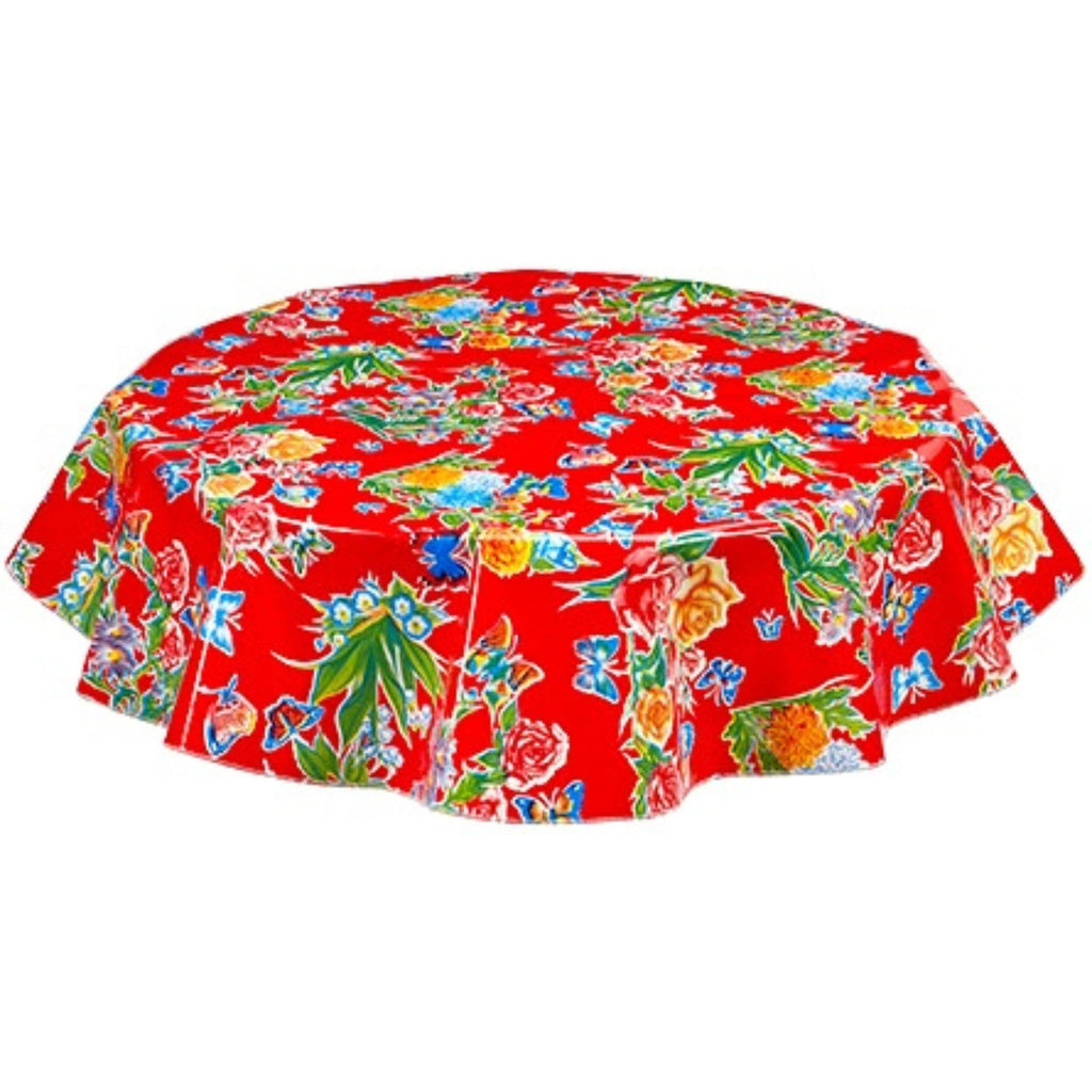 round edgar's butterfly red oilcloth tablecloth