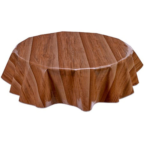 round faux bois plank mahogany oilcloth tablecloth
