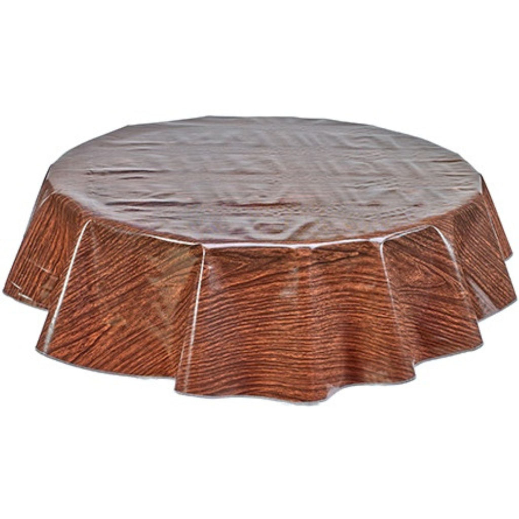 round faux bois teak oilcloth tablecloths