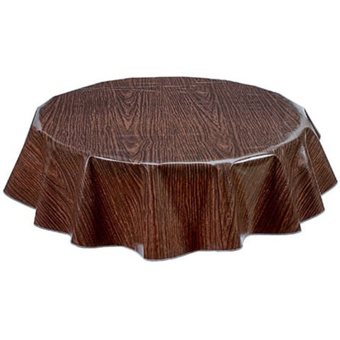 round faux bois walnut oilcloth tablecloth