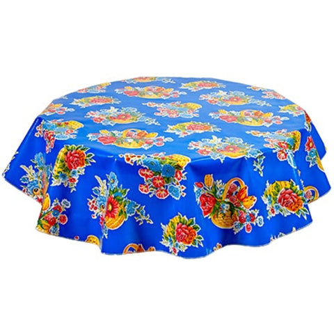 round flower basket blue oilcloth tablecloth
