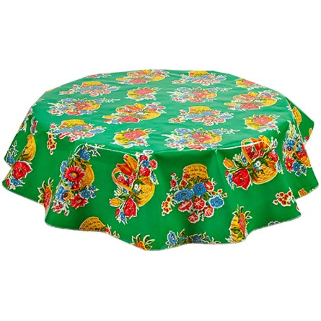 freckled sage round flower basket green oilcloth tablecloth