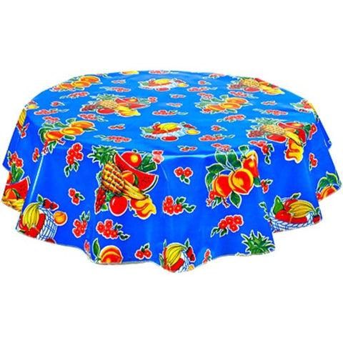 round fruit basket blue oilcloth tablecloth