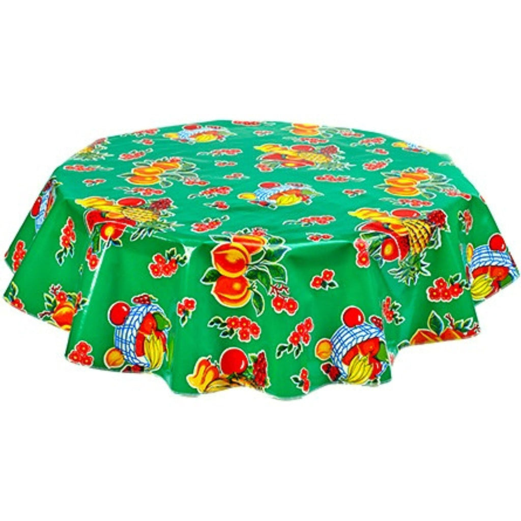 round fruit basket green oilcloth tablecloth