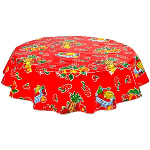 round fruit basket red oilcloth tablecloth