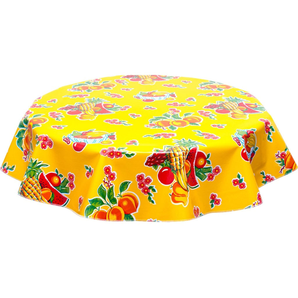 freckled sage round fruit basket yellow oilcloth tablecloth