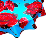 round gardenia light blue oilcloth tablecloth close up