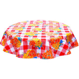 round gingham and flowers red oilcloth tablecloth