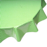round gingham lime green oilcloth tablecloth close up
