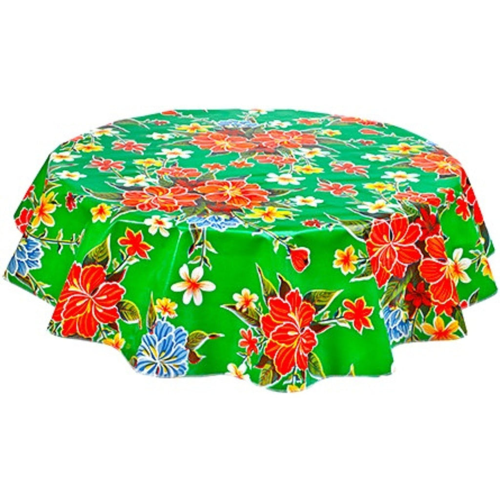 freckled sage round hawaii green oilcloth tablecloth