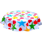 round hearts and stars red and silver oilcloth tablecloth