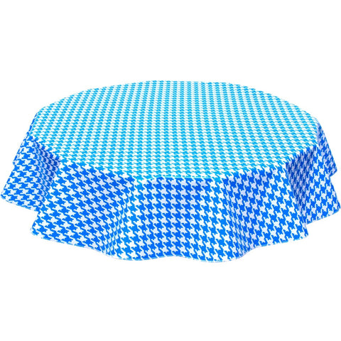 round houndstooth blue oilcloth tablecloth
