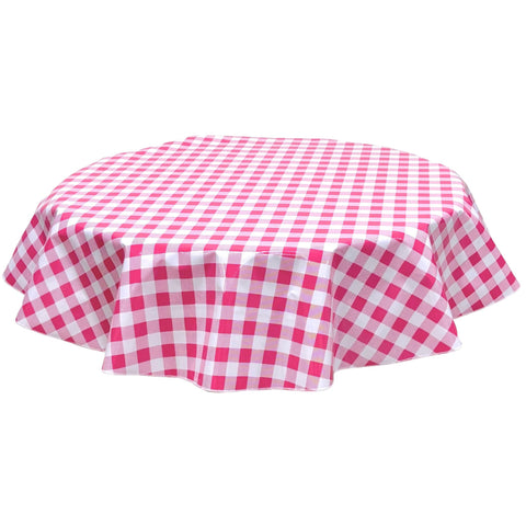 round large gingham pink oilcloth tablecloth