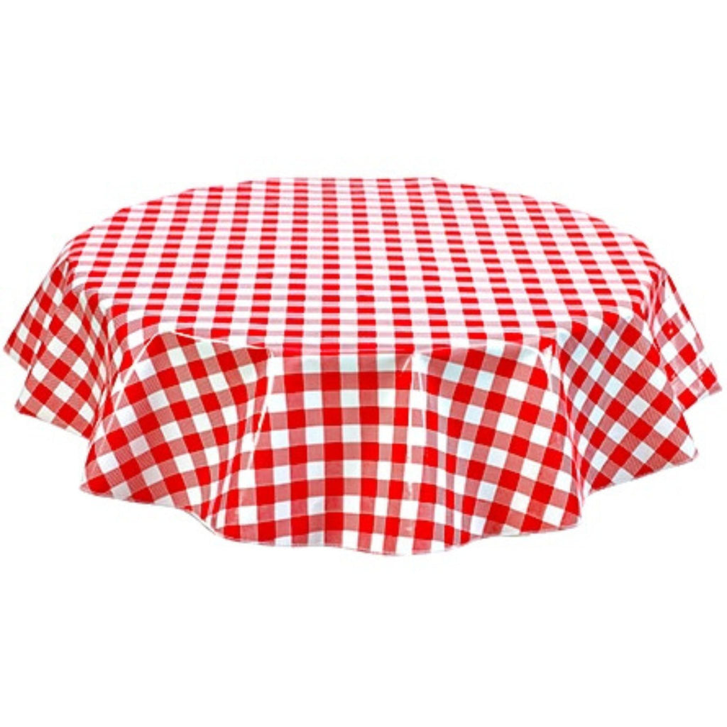round large gingham red oilcloth tablecloth
