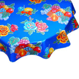 round lemons and roses blue oilcloth tablecloth