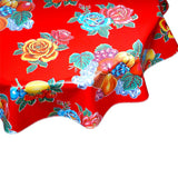 round lemons and roses red oilcloth tablecloth