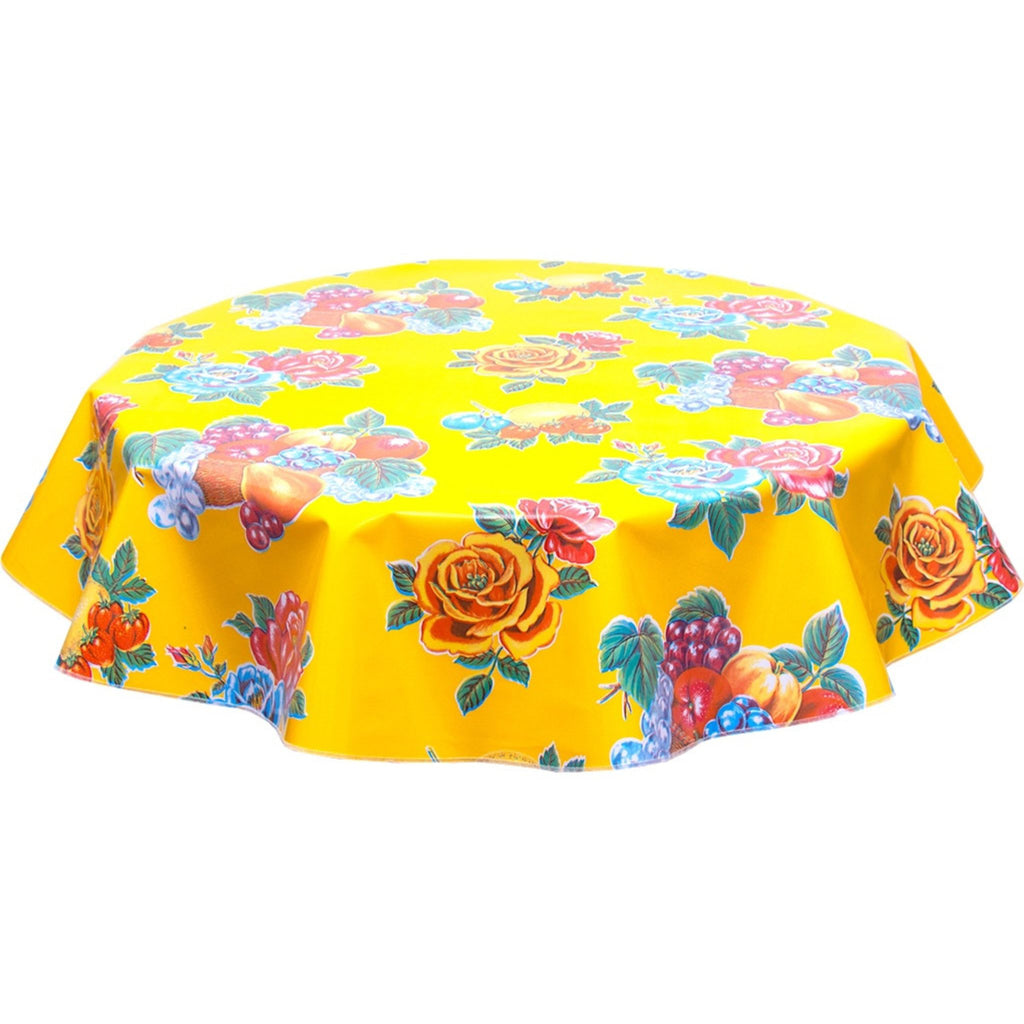 round lemons and roses yellow oilcloth tablecloth