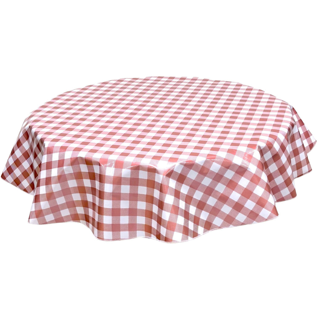 round large gingham metallic pink oilcloth tablecloth