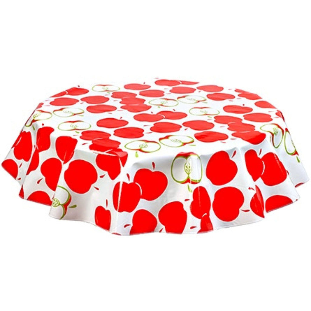 freckled sage round mod apple red oilcloth tablecloth