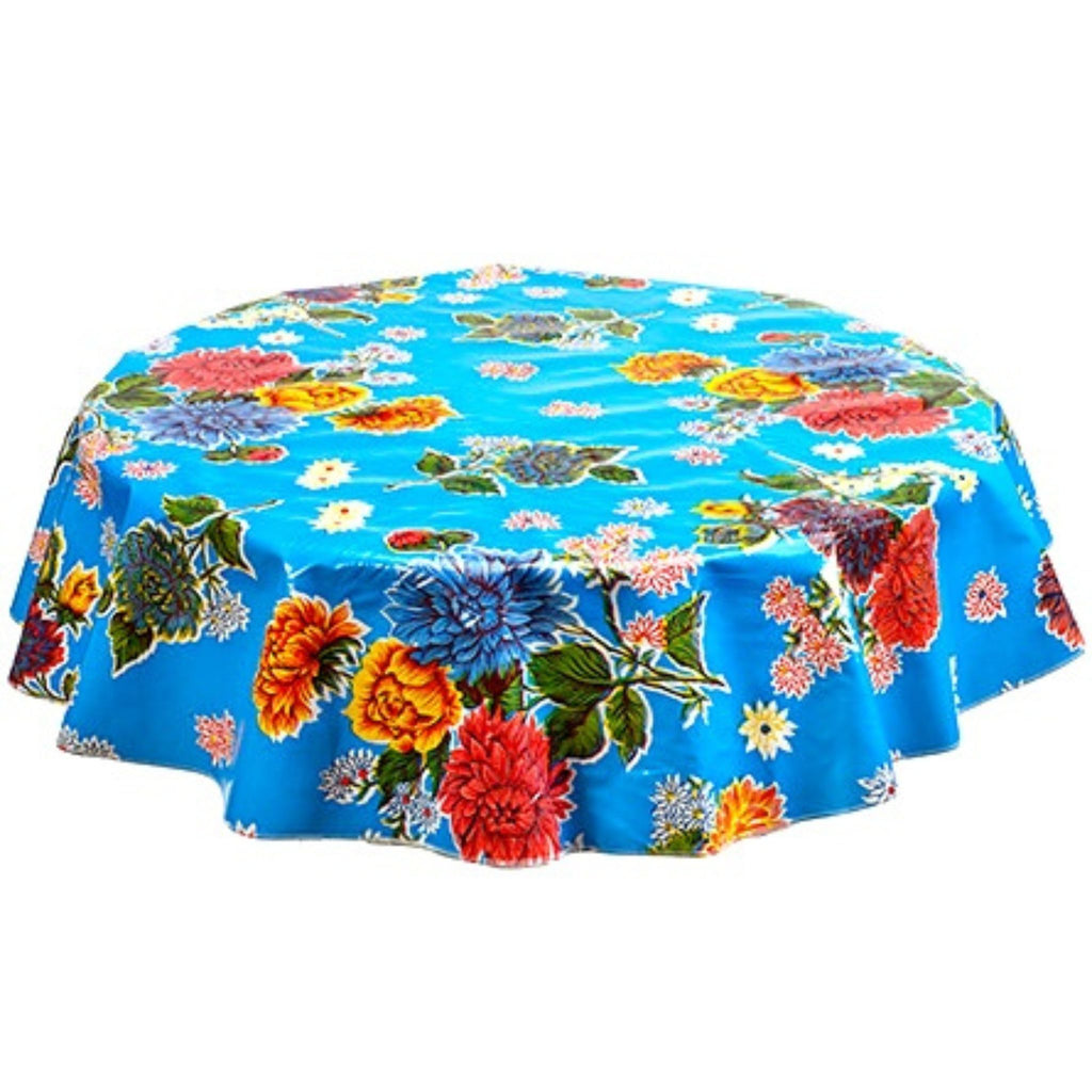 round mum light blue oilcloth tablecloth