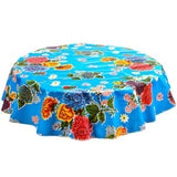 round mum light blue oilcloth tablecloth