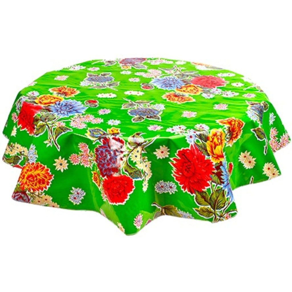 round mum lime green oilcloth tablecloth