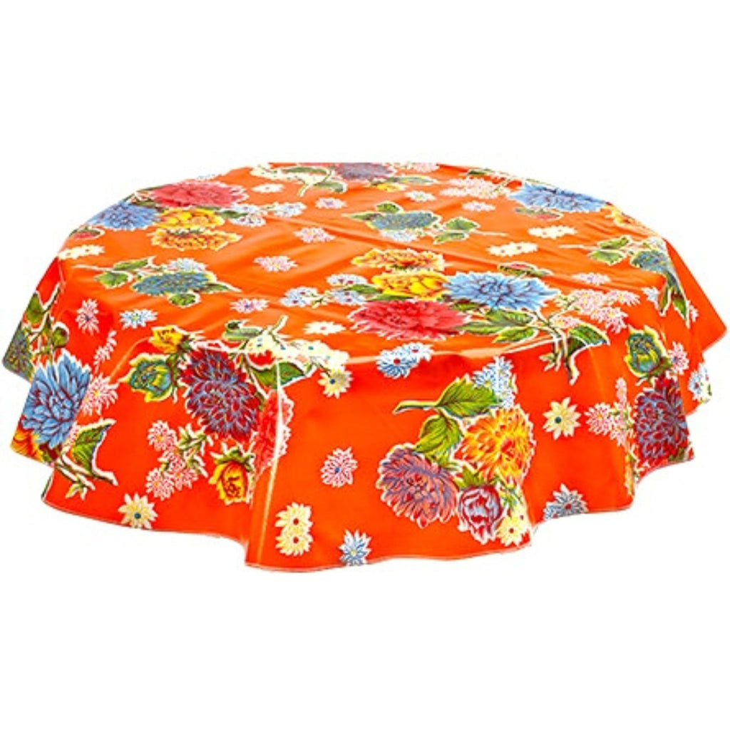 freckled sage round mum orange oilcloth tablecloth