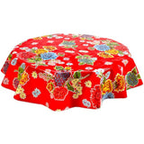freckled sage round mum red oilcloth tablecloth
