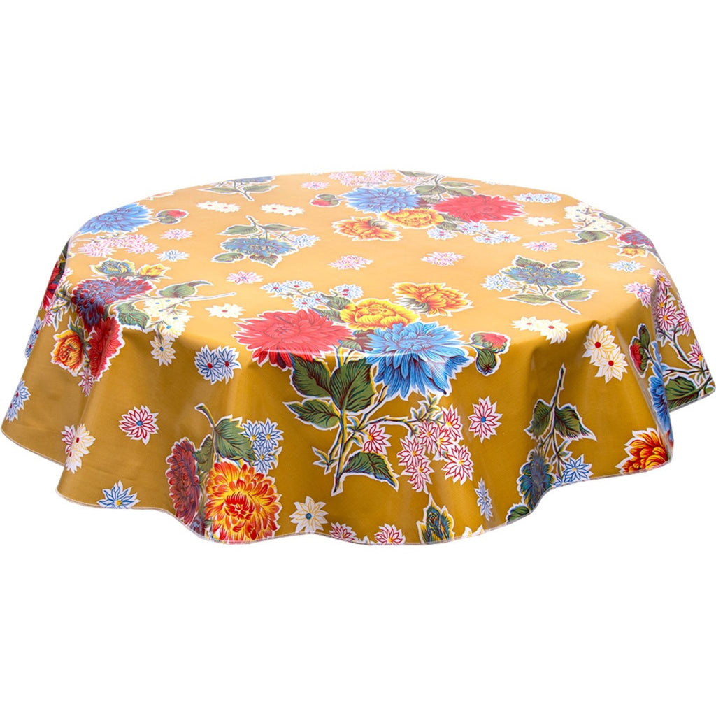 freckled sage round mum tan oilcloth tablecloth