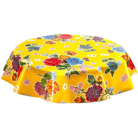 freckled sage round mum yellow oilcloth tablecloth