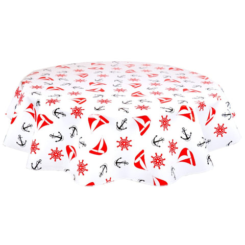 round nautical red and black oilcloth tablecloth