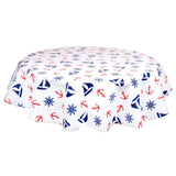 round nautical red and navy blue oilcloth tablecloth