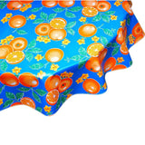 freckled sage round oranges blue oilcloth tablecloth