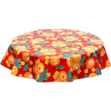 freckled sage round oranges red oilcloth tablecloth