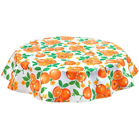 round oranges white oilcloth tablecloth
