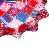 round patchwork red oilcloth tablecloth