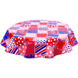 round patchwork red oilcloth tablecloth