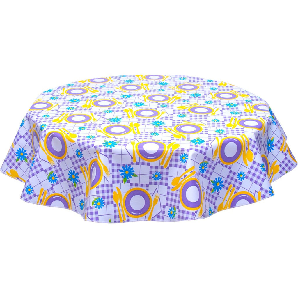 round picnic purple and yellow oilcloth tablecloth