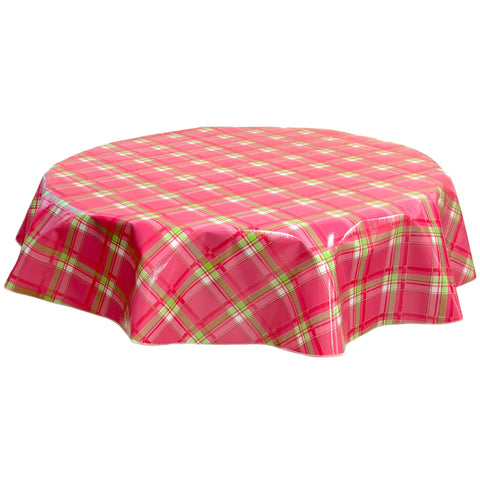 round plaid pink oilcloth tablecloth