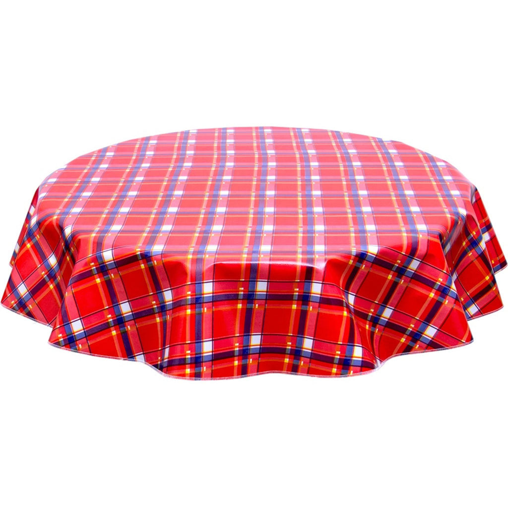 freckled sage round plaid red and navy blue oilcloth tablecloth
