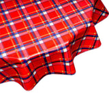 freckled sage round plaid red and navy blue oilcloth tablecloth
